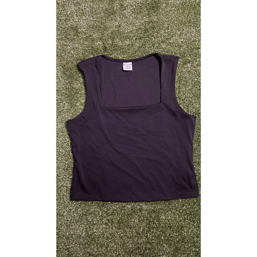 Black Square Neck Cap Sleeve Fitted Top Y2K‎ Stretch Minimalist Size Large